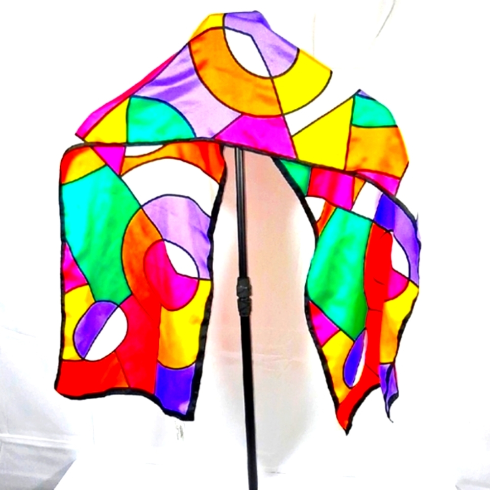Vintage Dopamine Echo Scarf Virginia Slims Art Deco Color Block Italy 11" X 52"
